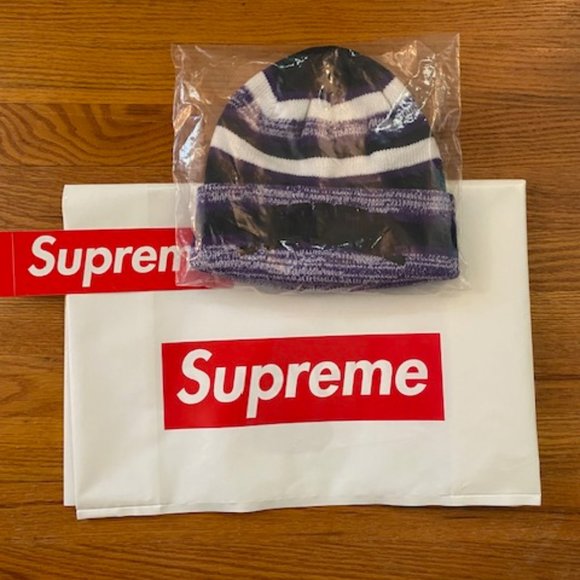 Supreme Heather Stripe Beanie NWT - *NFL -Ravens colors* - Picture 1 of 5